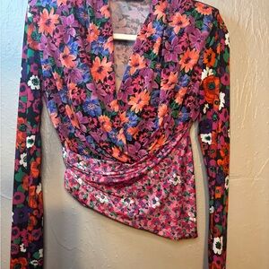 ZARA Floral V-Neck Long Sleeve Top